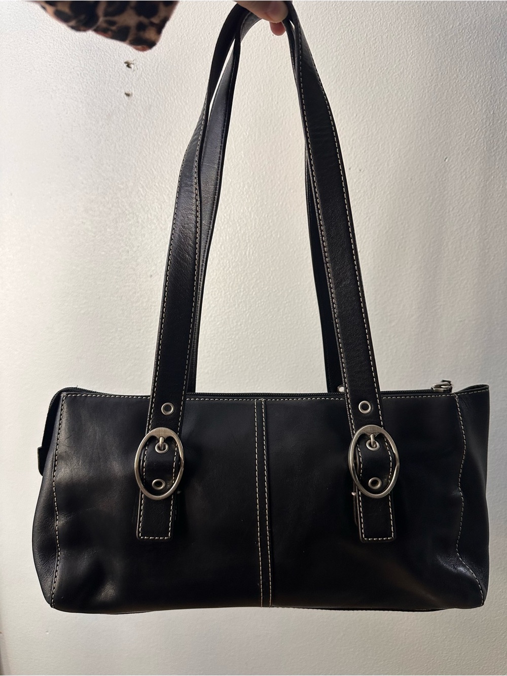 Black Fossil Leather Shoulder Bag